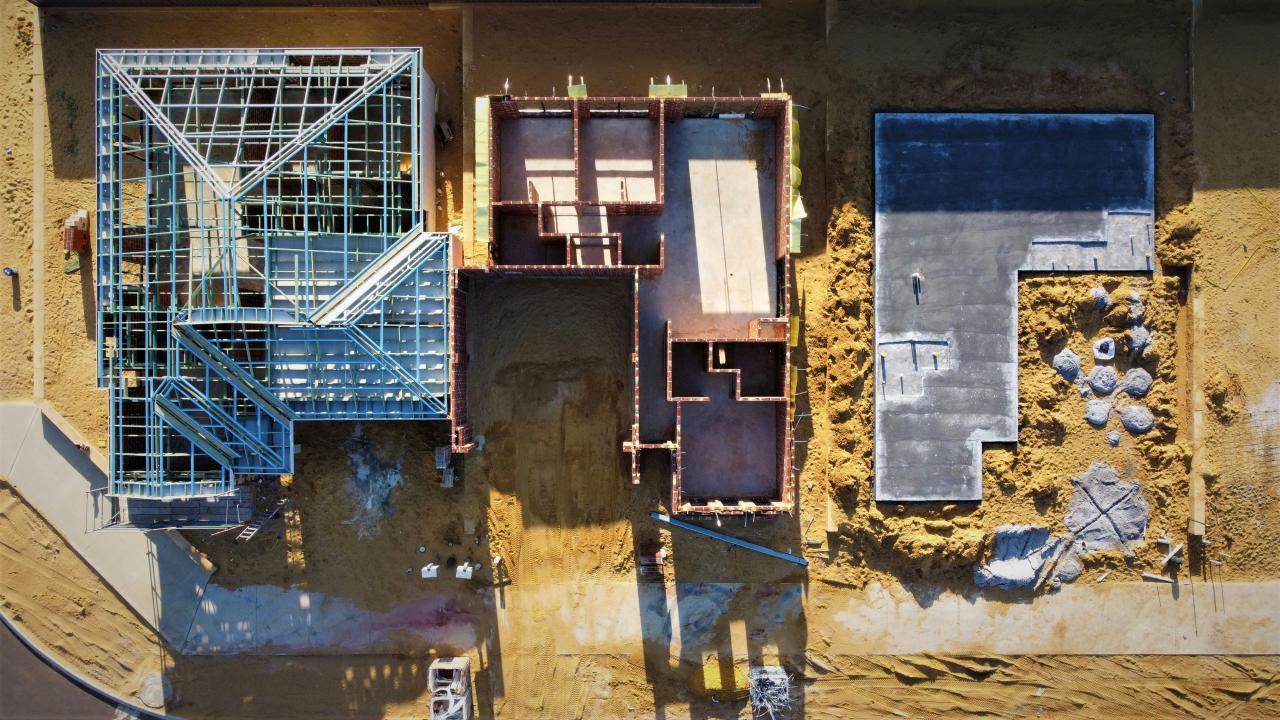 an aerial view of a building under construction